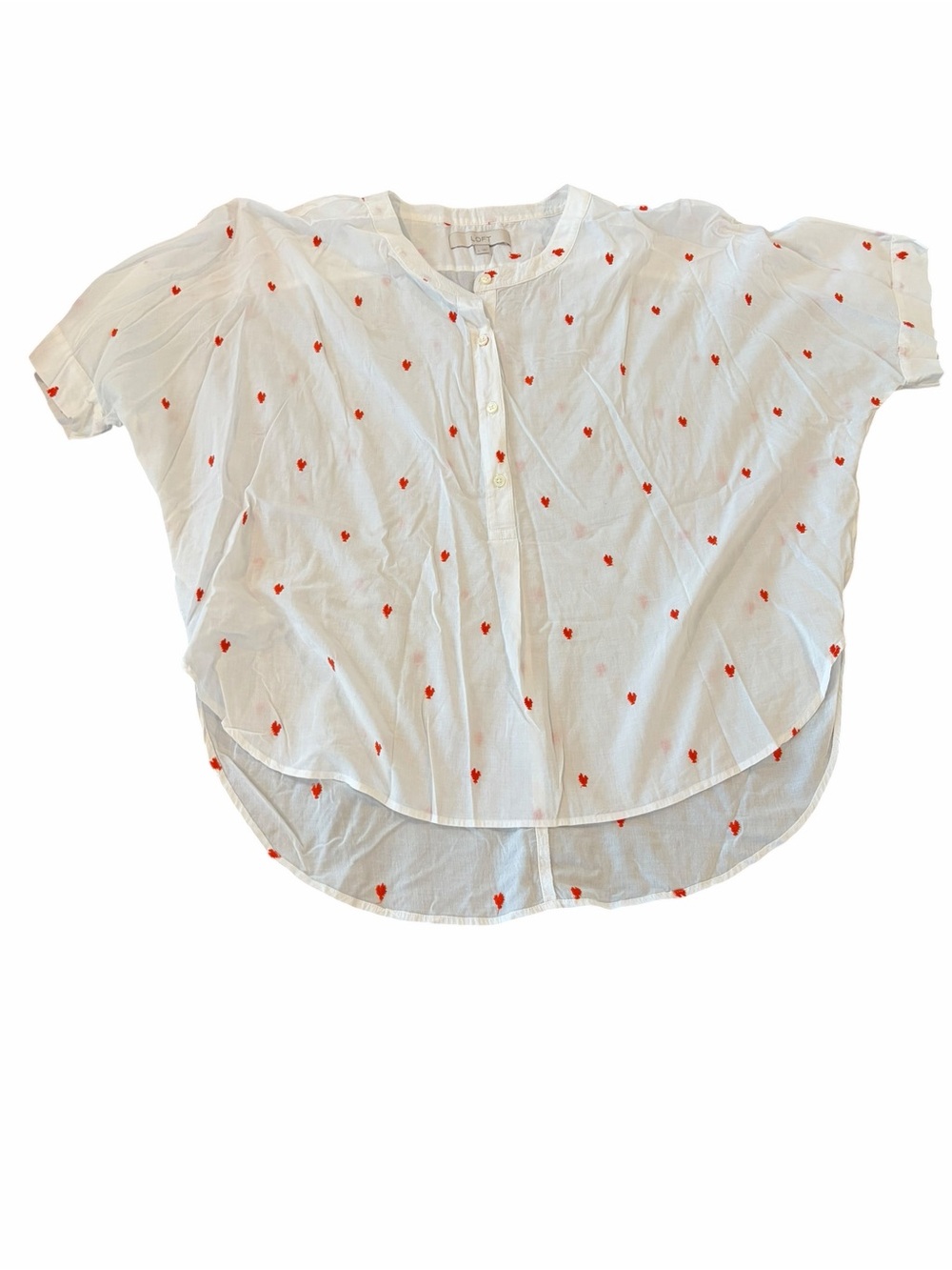LOFT White Cotton Turkey Embroidered Blouse Relaxed Fit Large‎